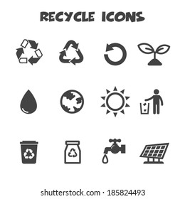 recycle icons, mono vector symbols