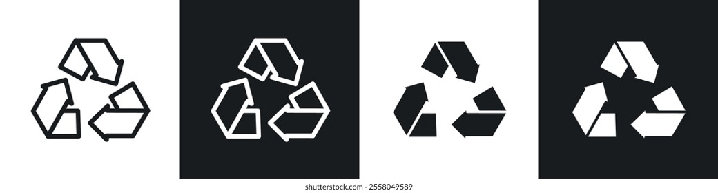 Recycle icons pack in black and white filled and outlined versions.