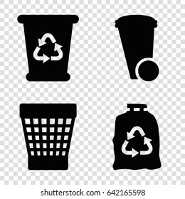 Recycle icons set. set of 4 recycle filled icons such as trash bin, recycle bin