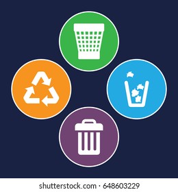 Recycle icons set. set of 4 recycle filled icons such as trash bin