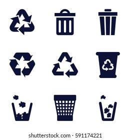 recycle icons set. Set of 9 recycle filled icons such as trash bin