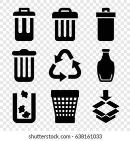 Recycle icons set. set of 9 recycle filled icons such as trash bin, recycle, box, bottle