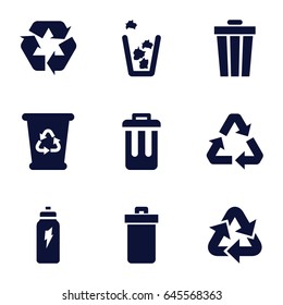 Recycle icons set. set of 9 recycle filled icons such as trash bin, bin