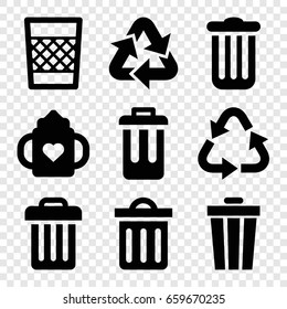 Recycle icons set. set of 9 recycle filled icons such as baby bottle, recycle, delete trash bin, trash bin