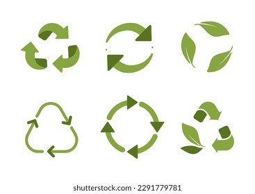 Recycle icons set. Collection of graphic elements for website. Care for nature and environment, reuse of materials, zero waste. Cartoon flat vector illustrations isolated on white background