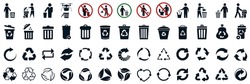 Recycle Icons Set, Trash Bin, Trash Can Icons With Man - Vector