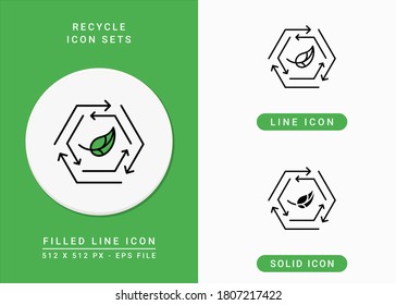 Recycle icons set vector illustration with solid icon line style. Free plastic leaf concept. Editable stroke icon on isolated background for web design, infographic and UI mobile app.