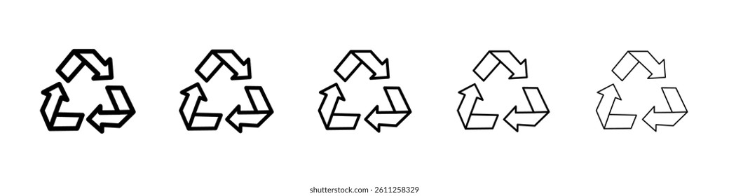 Recycle icons vector set in different stroke line style