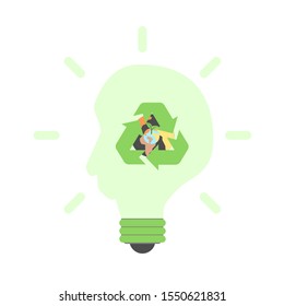 Recycle ideas light bulbs. Flat design icon vector illustration.