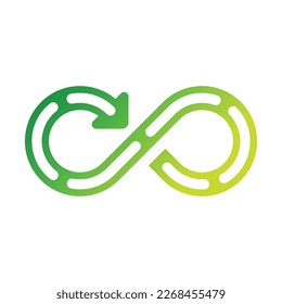 Recycle infinity arrow symbol. Green, eco, reuse icon. Vector illustration outline flat design style.