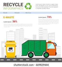 Recycle Infographic Banner Waste Truck Transportation Sorting Garbage Concept Vector Illustration