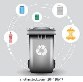 Recycle infographic with trash bin and garbage icons, vector concept