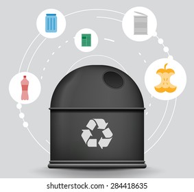 Recycle infographic with trash container and garbage icons, vector concept