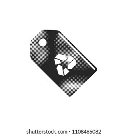 Recycle label icon in halftone style. Black and white monochrome vector illustration.