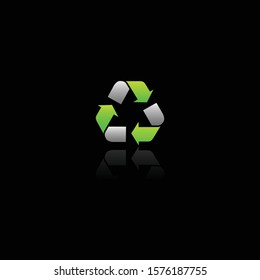 Recycle label isolated on black background. Vector symbol on the packaging. Gradient color