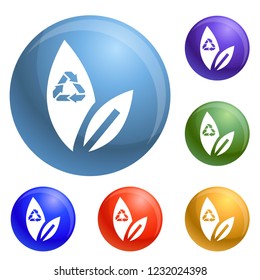 Recycle leaf icons set vector 6 color isolated on white background