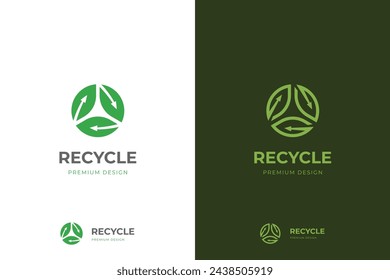 recycle leaf logo icon design with circle graphic concept, recycling ecology vector logo template