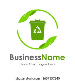 recycle leaf in trash bin vector logo template. Suitable for business, nature and web