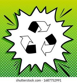 Recycle logo concept. Black Icon on white popart Splash at green background with white spots. Illustration.