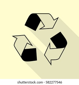 Recycle logo concept. Black icon with flat style shadow path on cream background.