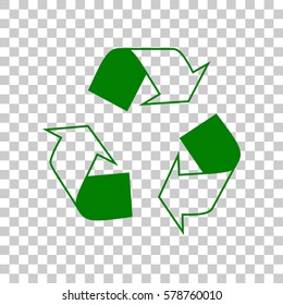 Reciclar el concepto de logotipo. Icono verde oscuro sobre fondo transparente.