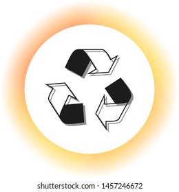 Recycle logo concept. Dark icon with shadow on the glowing circle button. Illustration.
