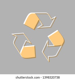 Recycle logo concept. Emboss effect with light orange icon on gray background.