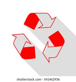 Recycle logo concept. Red icon with flat style shadow path.