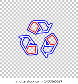 Recycle logo concept. Red, white and contour icon at transparent background. Illustration.