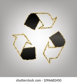 Recycle logo concept. Vector. Blackish icon with golden stars at grayish background.