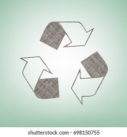 Recycle logo concept. Vector. Brown flax icon on green background with light spot at the center.