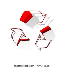 Recycle logo concept. Vector. Detachable paper icon with red body stock. Isolated.