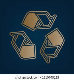 Recycle logo concept. Vector. Golden icon and border at dark cyan background.