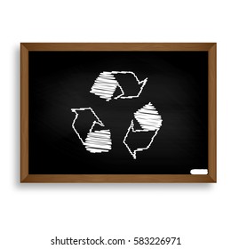 Recycle logo concept. White chalk icon on black school board wit