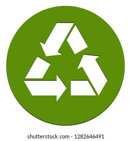 Recycle logo flat cut in a circle stylized green paper icon for products and packages isolated on white background. Vector illustration