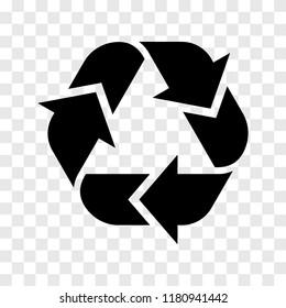 Recycle logo icon. Vector recycled black sign isolated on transparent background. Recycling Eco symbol