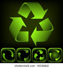 Recycle logo on black background. It's a vector image. Add or remove details or change the black to white background.
