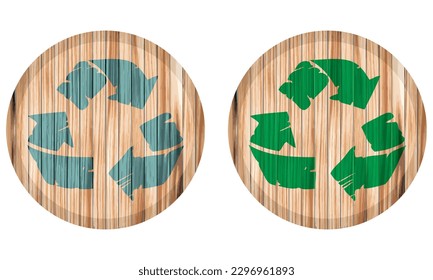 Recycle Logo On A Wooden Board Vector Illustration. Recycling Icon
