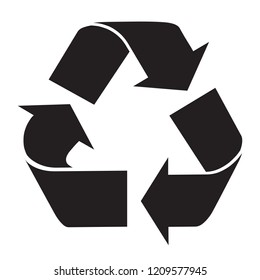 Recycle Logo symbol black and white flat icon isolated on white background. Vector illustration