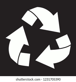 Recycle logo vector isolated on black background. Trendy recycle logo in flat style. Template for web site, icon, app, ui, label, poster and placard. Creative art concept, vector illustration
