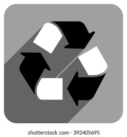Recycle long shadow vector icon. Style is a flat recycle iconic symbol on a gray square background.