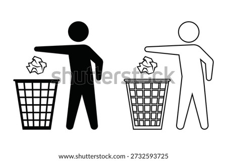 Recycle Man Trash Can Throw Away Icon Vector Silhouette