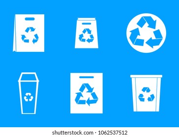 Recycle material icon set. Simple set of recycle material vector icons for web design isolated on blue background