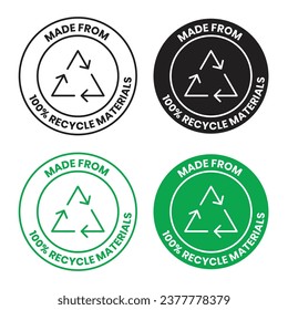 Juego de iconos de línea de materiales de reciclaje. Icono de empaque sostenible 100% ecológico en color negro para diseños ui.