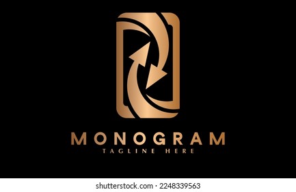 Reciclar la plantilla de logotipo de vectores monográficos abstractos de iconos móviles
