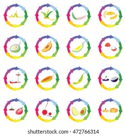 recycle of multiple fruits include apple, banana, strawberry, cherry after consume vector