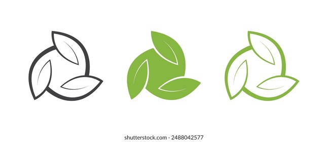 recycle nature icon logo circular leaves design outline flat isolated white background 