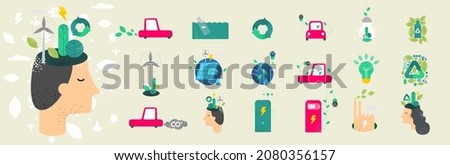 Recycle. Nature and Renewable Energy. Green Energy and Natural Resource Conservation. Set of vector illustrations. Background images for poster, banner, cover art.