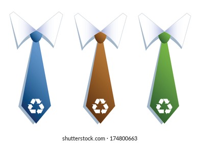 Recycle Neckties. Three neckties with recycle symbols. Objects grouped and layered. Easy to edit vector illustration.