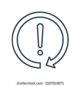 Recycle now icon with circle arrow and exclamation mark in grey outline style